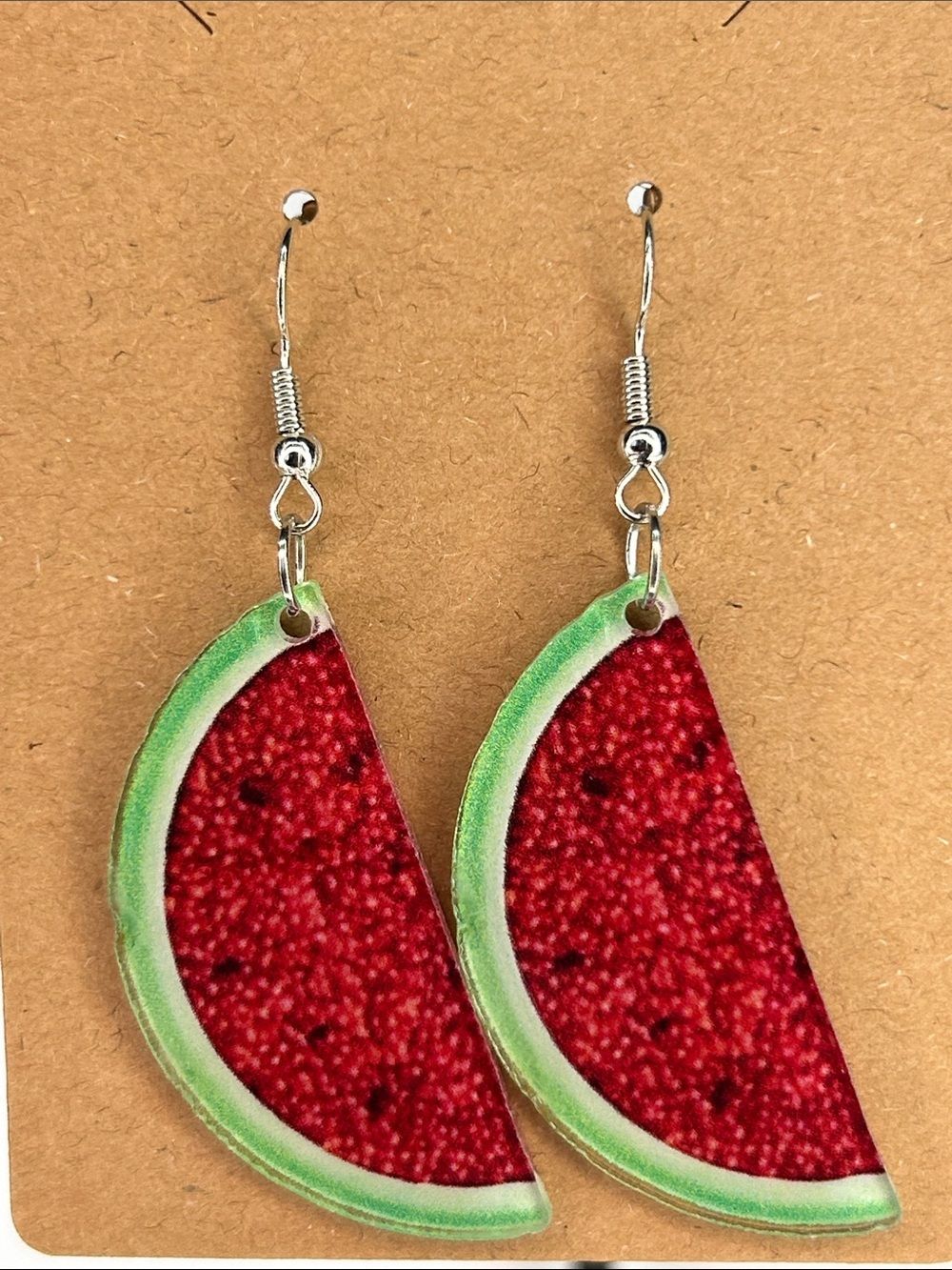 Summer Watermelon Slice Dangle Earrings 2D Acrylic Red & Green Fashion Jewelry